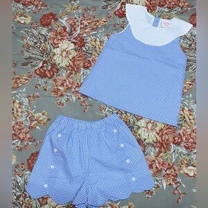 Stitchy Fish Blue Gingham Top and Shorts Set Sz 5